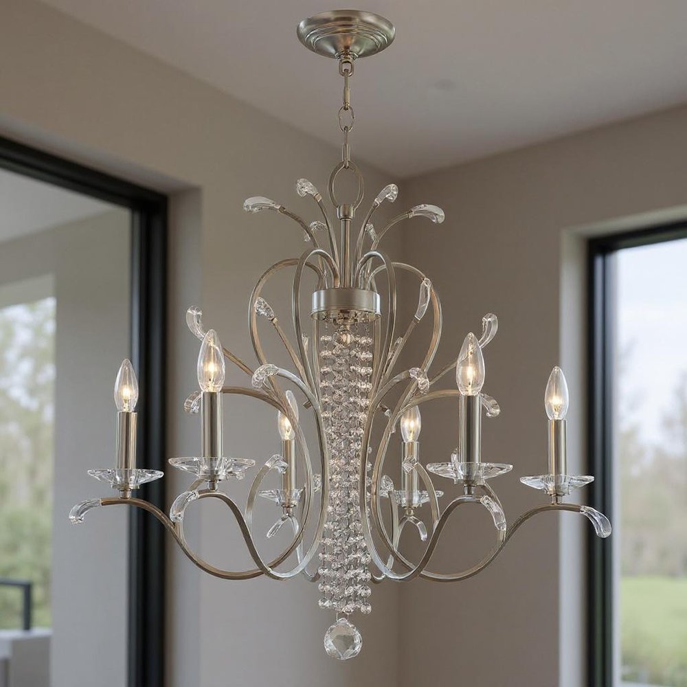 Nickel Six Light Metal Dimmable Chandelier With Shades HomeRoots
