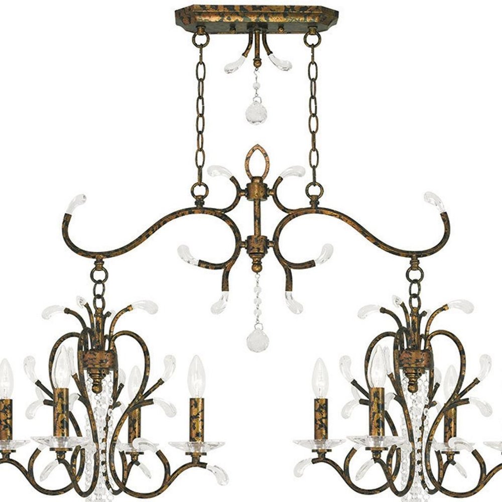 Bronze And Clear Eight Light Metal Dimmable Chandelier With Shades HomeRoots