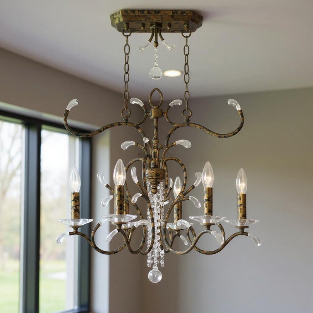 Bronze And Clear Eight Light Metal Dimmable Chandelier With Shades HomeRoots