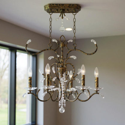 Bronze And Clear Eight Light Metal Dimmable Chandelier With Shades HomeRoots