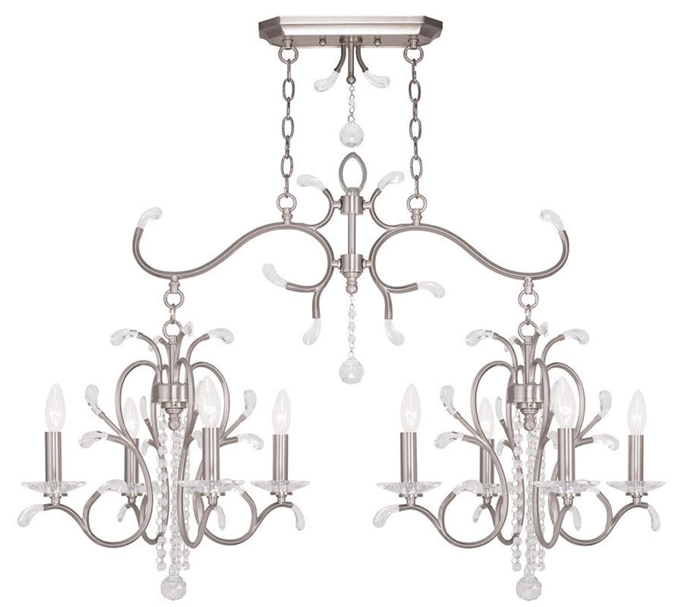 Nickel And Clear Eight Light Metal Dimmable Chandelier With Shades HomeRoots