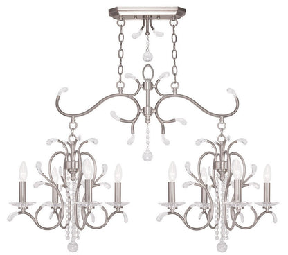 Nickel And Clear Eight Light Metal Dimmable Chandelier With Shades HomeRoots