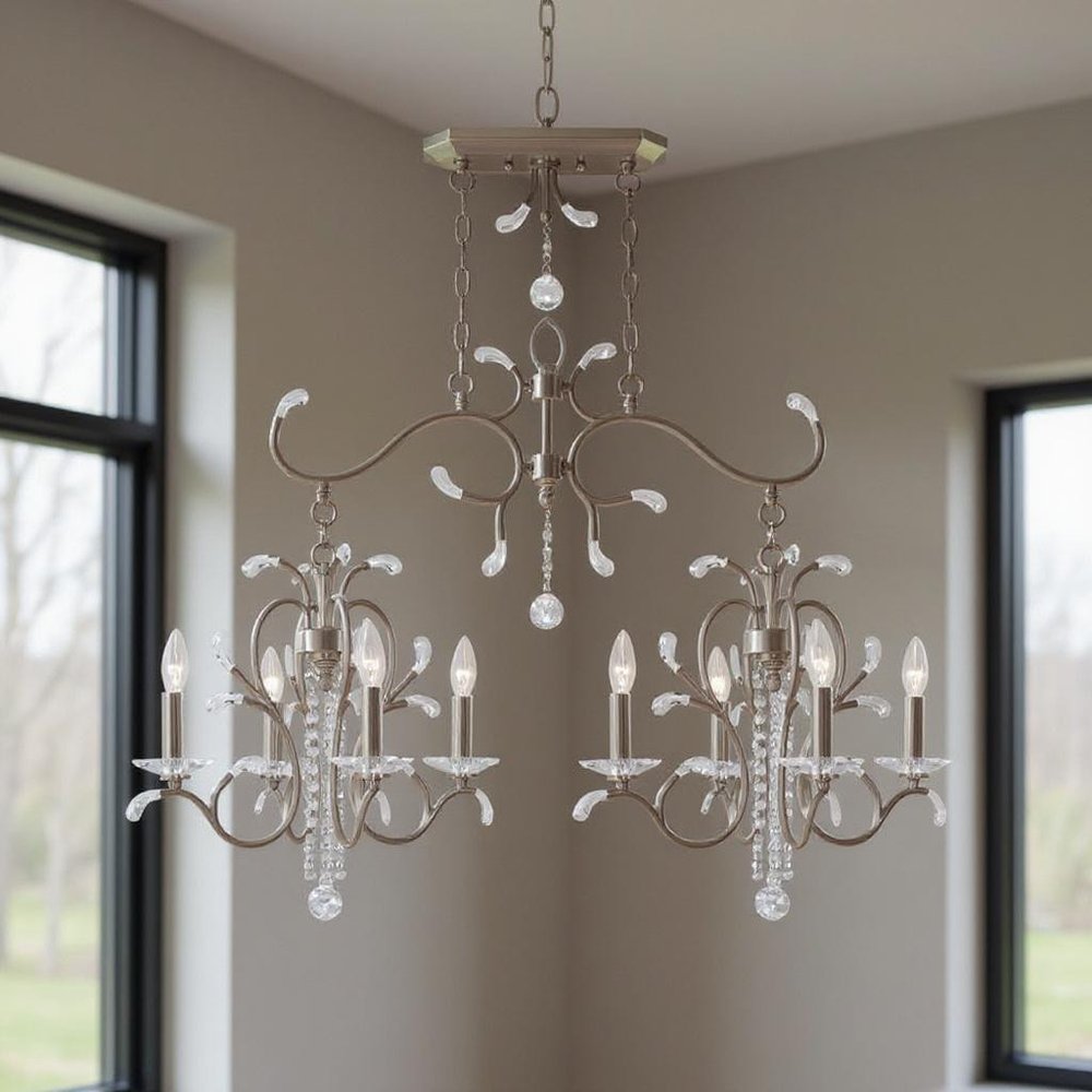 Nickel And Clear Eight Light Metal Dimmable Chandelier With Shades HomeRoots