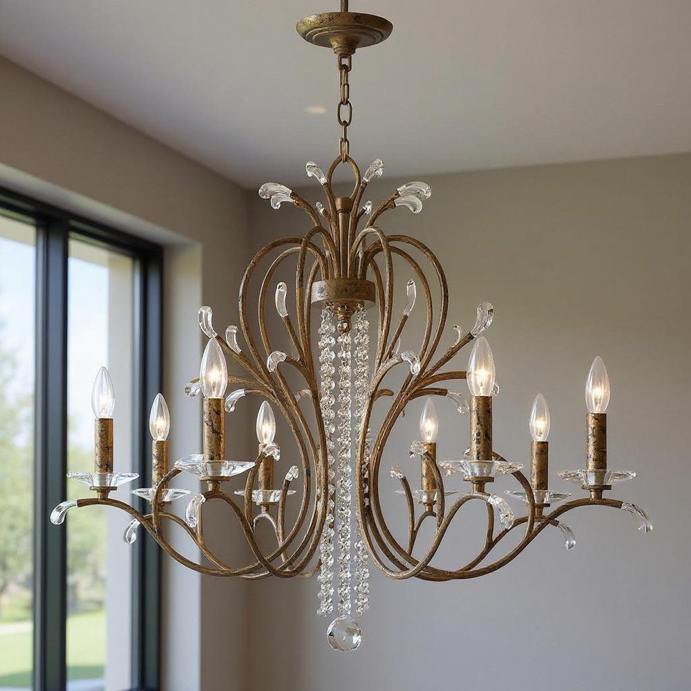 Bronze Eight Light Metal Dimmable Chandelier With Shades HomeRoots