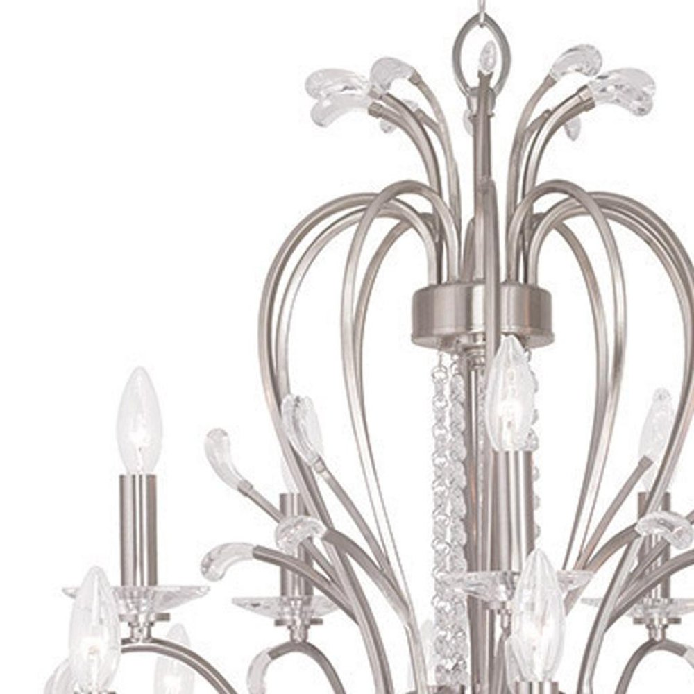 Nickel And Clear Multi Light Metal Dimmable Chandelier With Shades HomeRoots