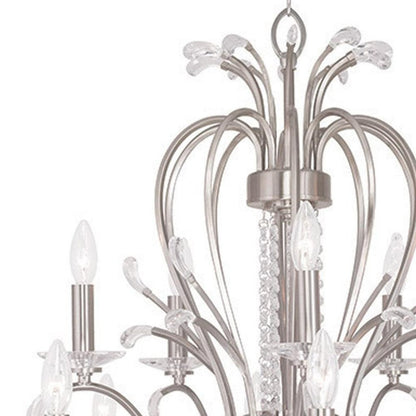 Nickel And Clear Multi Light Metal Dimmable Chandelier With Shades HomeRoots