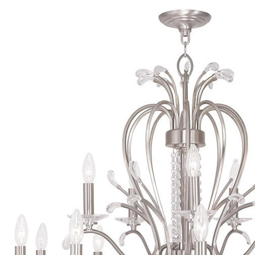 Nickel And Clear Multi Light Metal Dimmable Chandelier With Shades HomeRoots