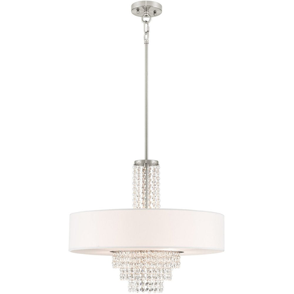 Nickel Five Light Metal Dimmable Chandelier With Shades HomeRoots