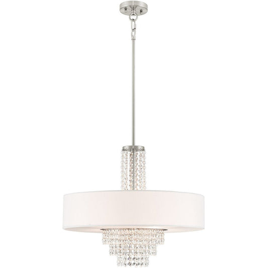 Nickel Five Light Metal Dimmable Chandelier With Shades HomeRoots