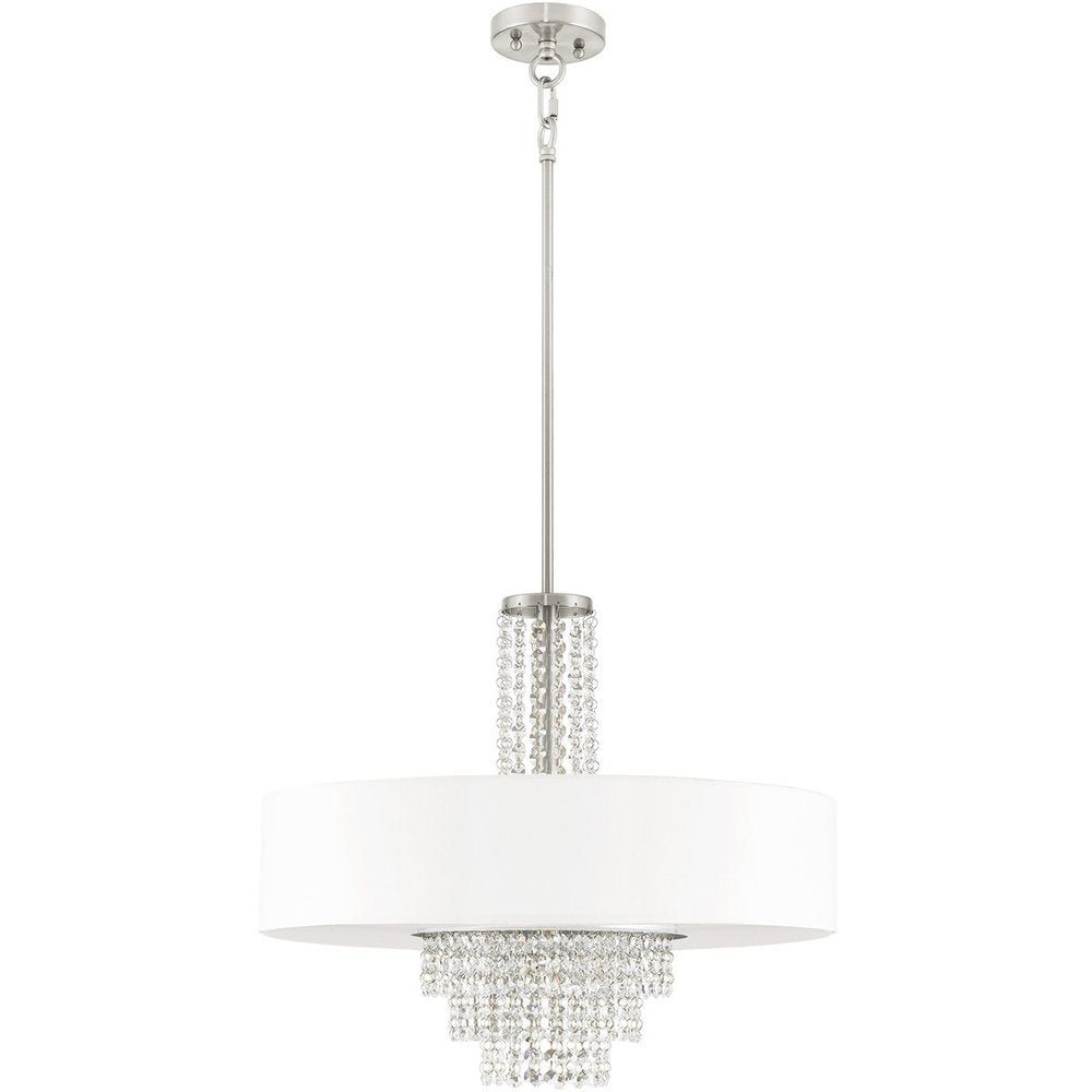 Nickel Five Light Metal Dimmable Chandelier With Shades HomeRoots