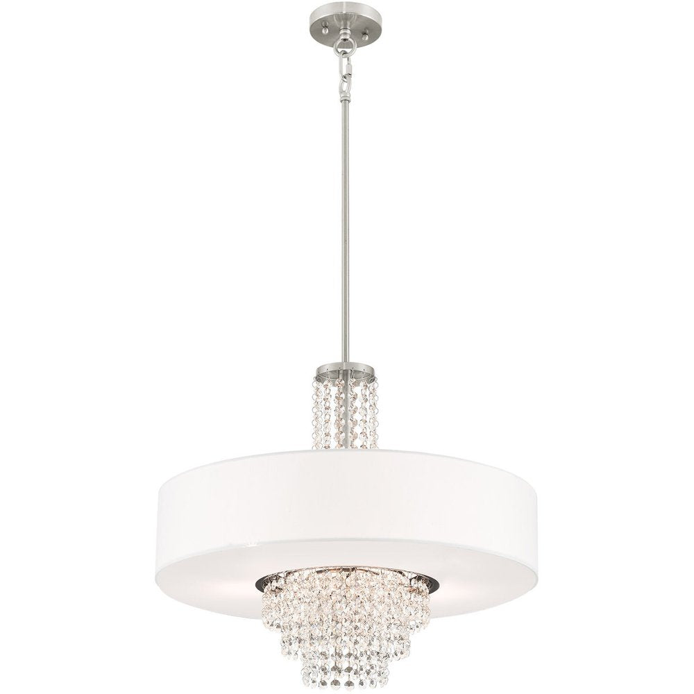 Nickel Five Light Metal Dimmable Chandelier With Shades HomeRoots