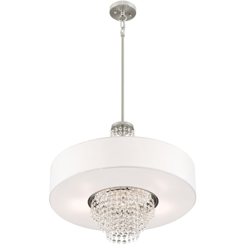Nickel Five Light Metal Dimmable Chandelier With Shades HomeRoots