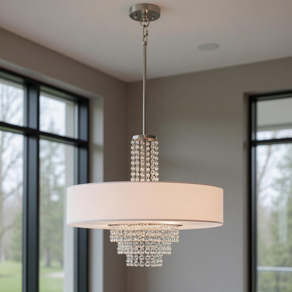 Nickel Five Light Metal Dimmable Chandelier With Shades HomeRoots