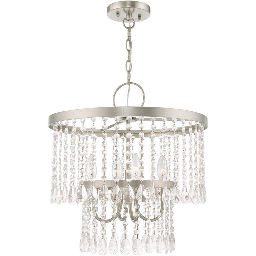 Nickel Four Light Metal Dimmable Chandelier With Shades HomeRoots
