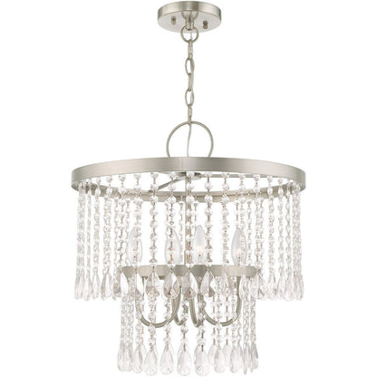 Nickel Four Light Metal Dimmable Chandelier With Shades HomeRoots