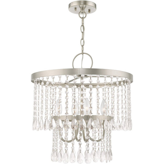 Nickel Four Light Metal Dimmable Chandelier With Shades HomeRoots