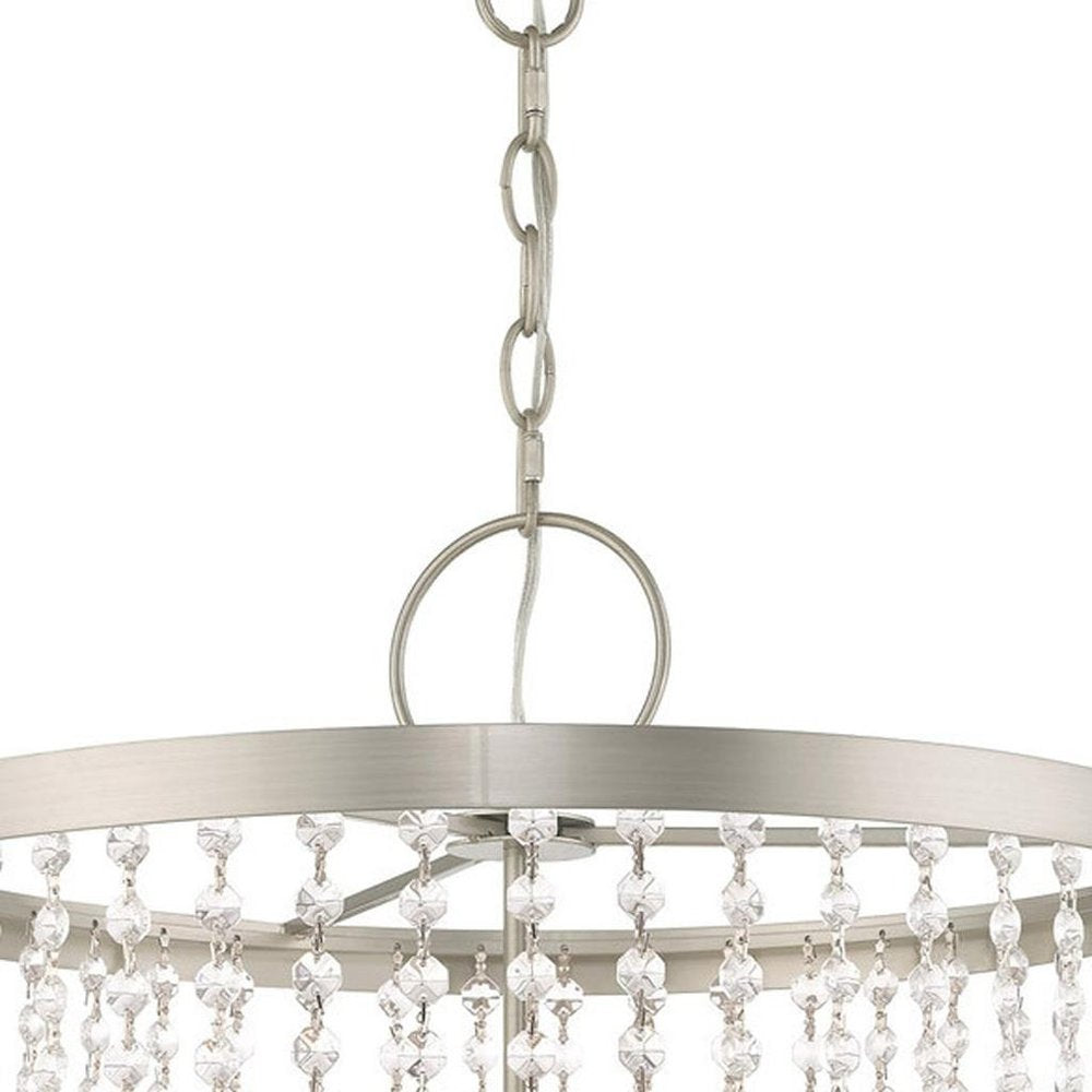 Nickel Four Light Metal Dimmable Chandelier With Shades HomeRoots