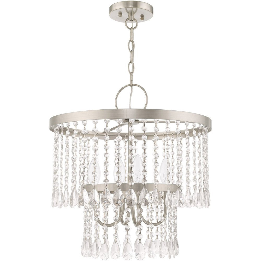 Nickel Four Light Metal Dimmable Chandelier With Shades HomeRoots