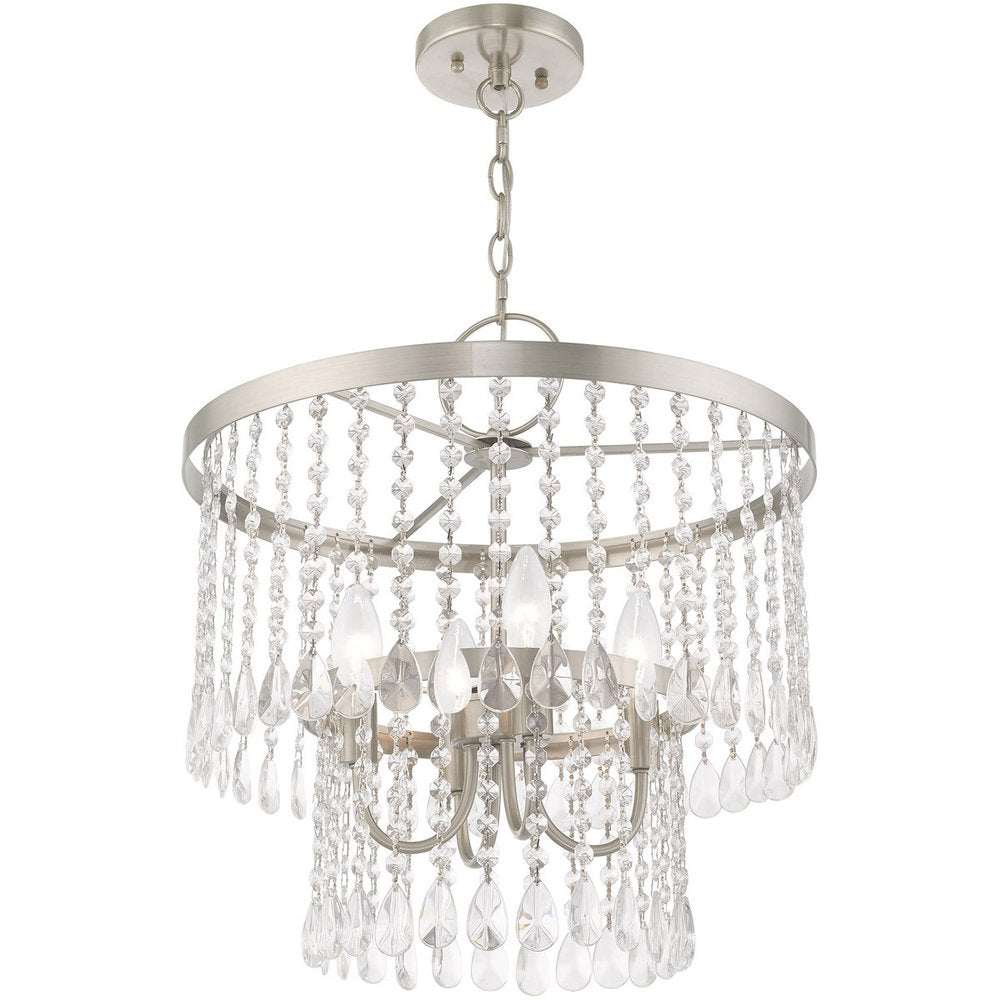 Nickel Four Light Metal Dimmable Chandelier With Shades HomeRoots