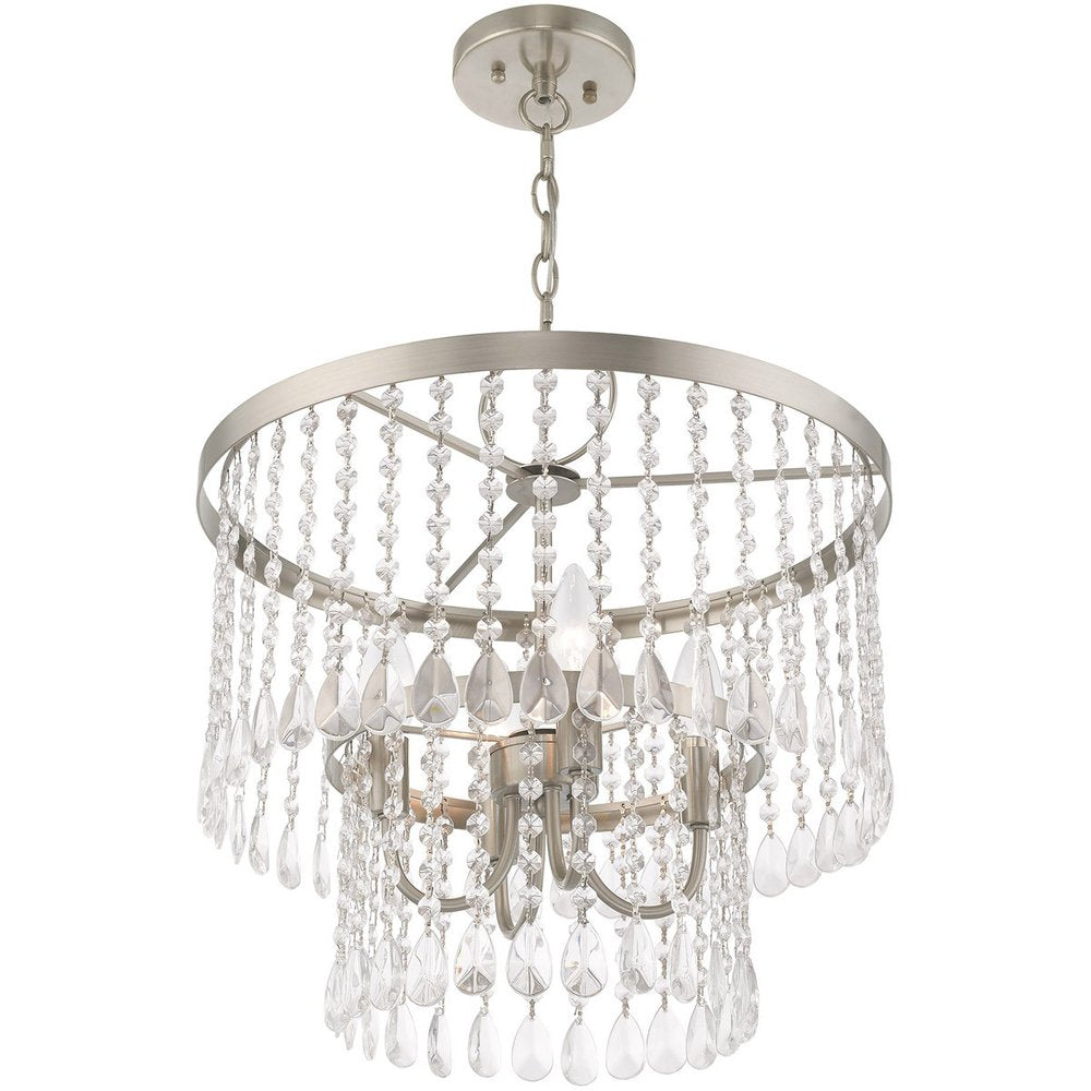 Nickel Four Light Metal Dimmable Chandelier With Shades HomeRoots