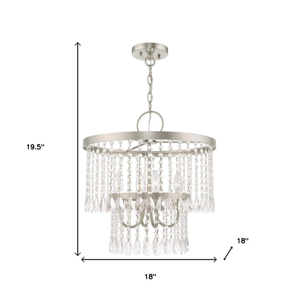 Nickel Four Light Metal Dimmable Chandelier With Shades HomeRoots