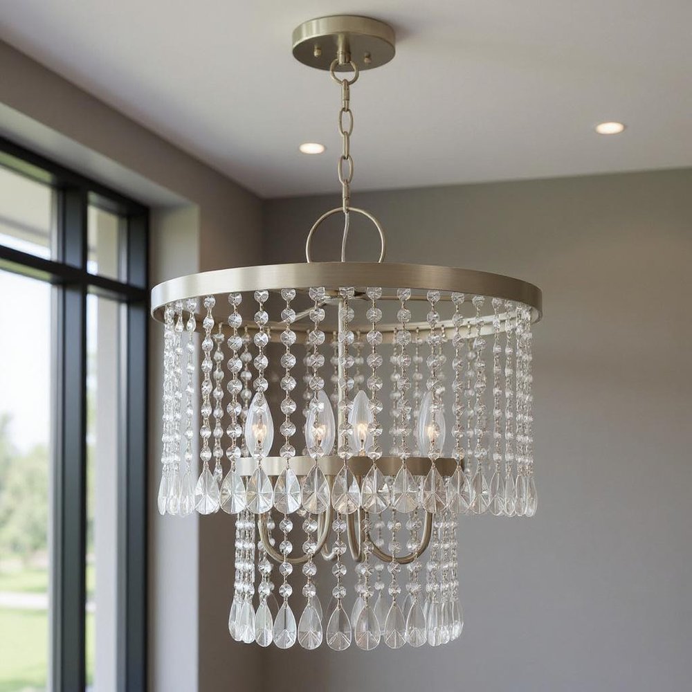 Nickel Four Light Metal Dimmable Chandelier With Shades HomeRoots