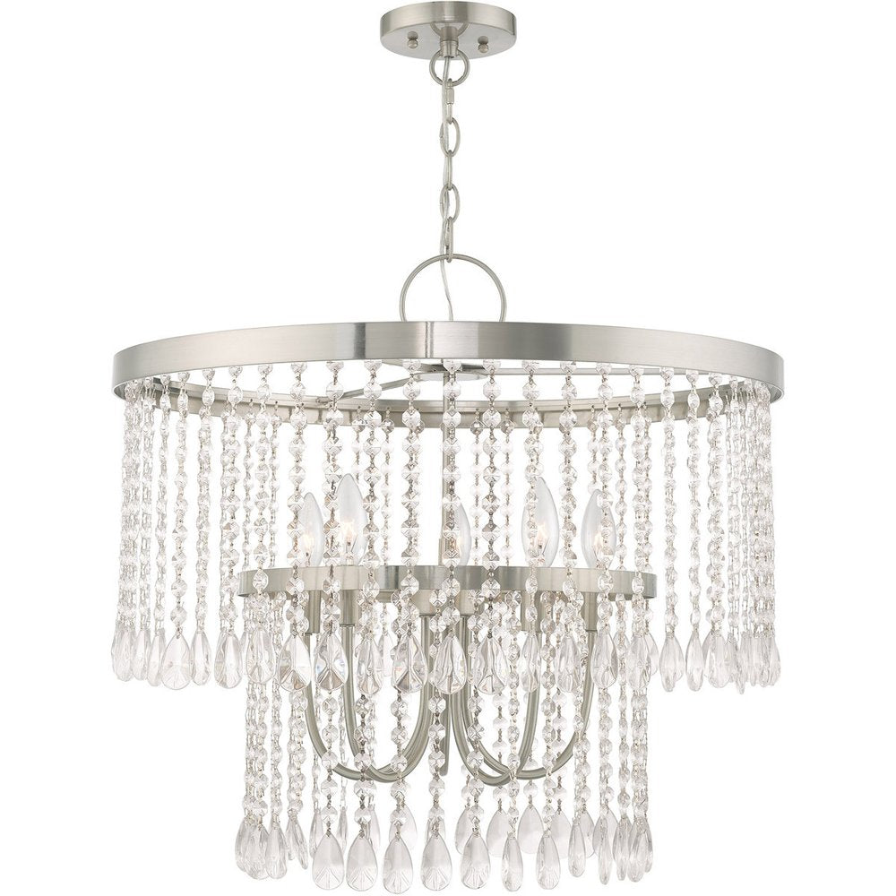 Nickel Five Light Metal Dimmable Chandelier With Shades HomeRoots