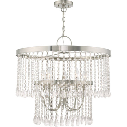 Nickel Five Light Metal Dimmable Chandelier With Shades HomeRoots