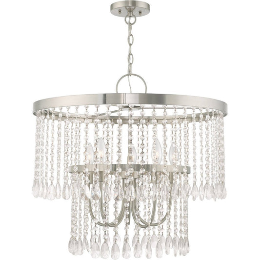 Nickel Five Light Metal Dimmable Chandelier With Shades HomeRoots