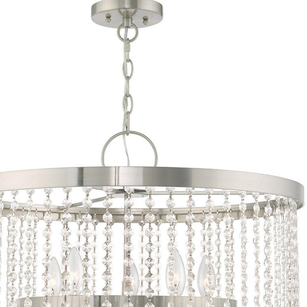 Nickel Five Light Metal Dimmable Chandelier With Shades HomeRoots