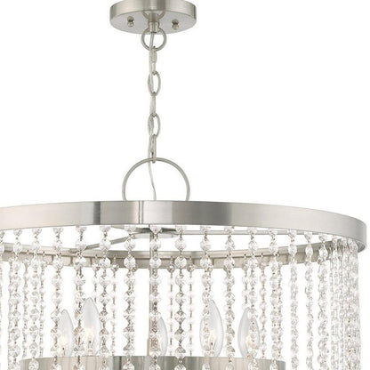 Nickel Five Light Metal Dimmable Chandelier With Shades HomeRoots