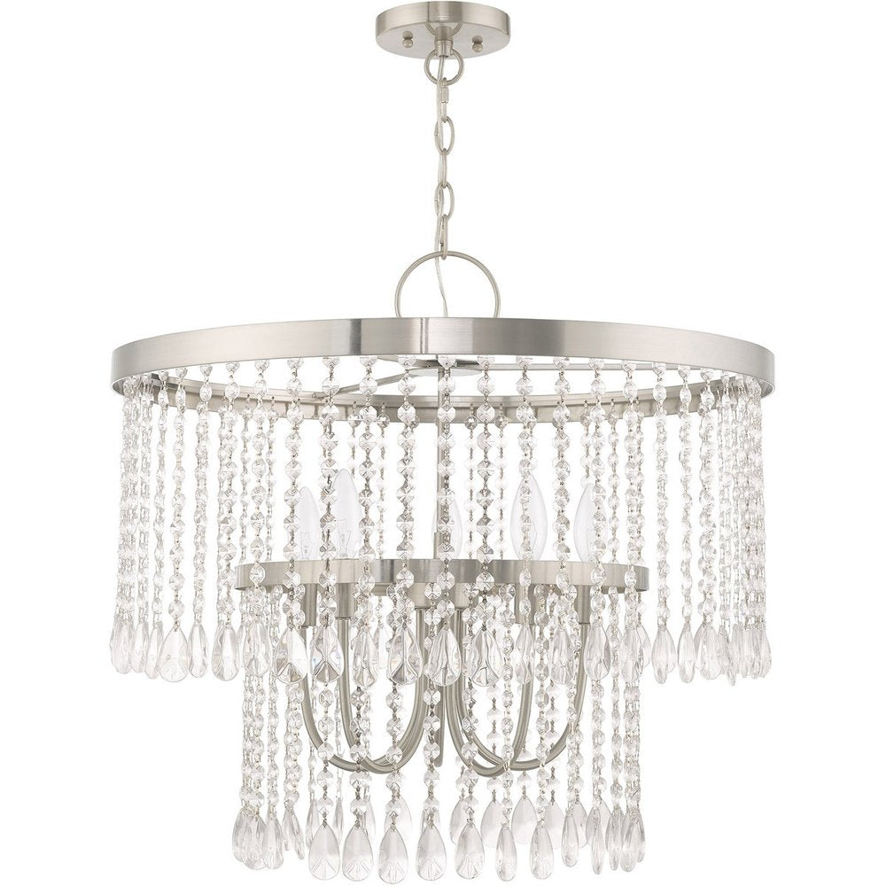 Nickel Five Light Metal Dimmable Chandelier With Shades HomeRoots