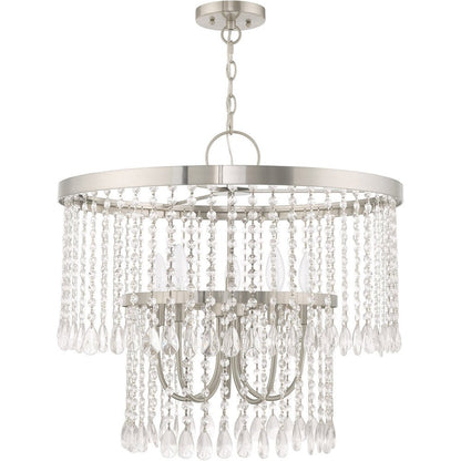 Nickel Five Light Metal Dimmable Chandelier With Shades HomeRoots