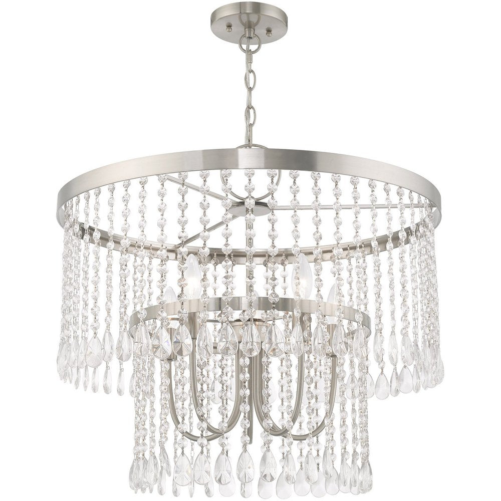 Nickel Five Light Metal Dimmable Chandelier With Shades HomeRoots