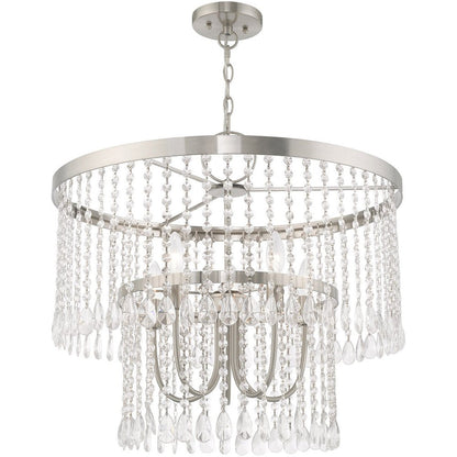 Nickel Five Light Metal Dimmable Chandelier With Shades HomeRoots