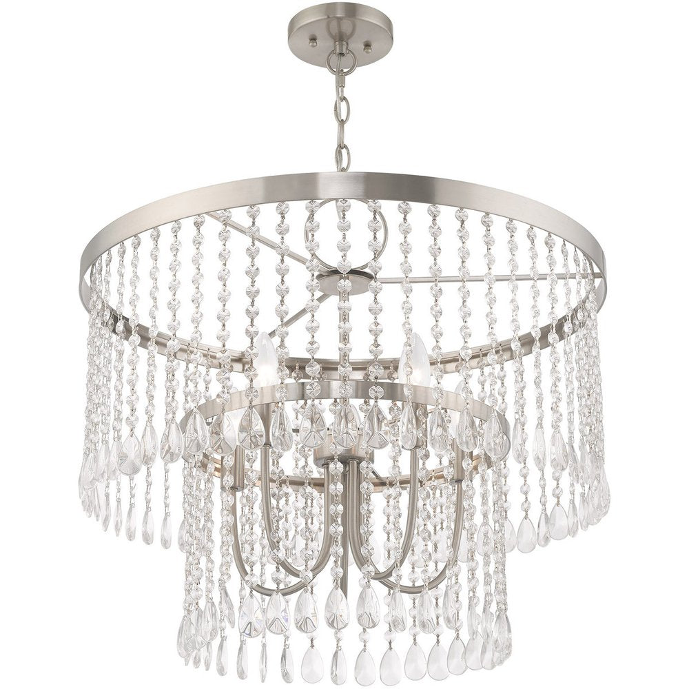 Nickel Five Light Metal Dimmable Chandelier With Shades HomeRoots