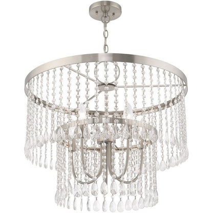 Nickel Five Light Metal Dimmable Chandelier With Shades HomeRoots