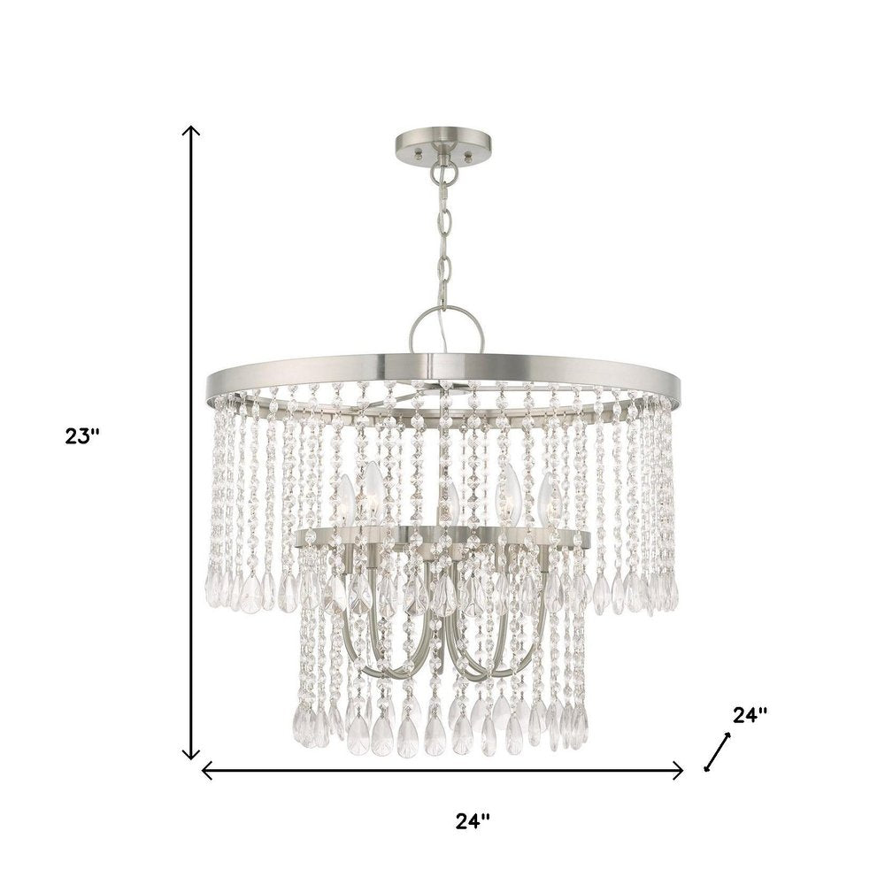 Nickel Five Light Metal Dimmable Chandelier With Shades HomeRoots