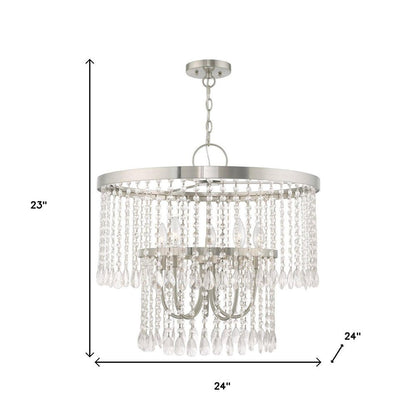 Nickel Five Light Metal Dimmable Chandelier With Shades HomeRoots