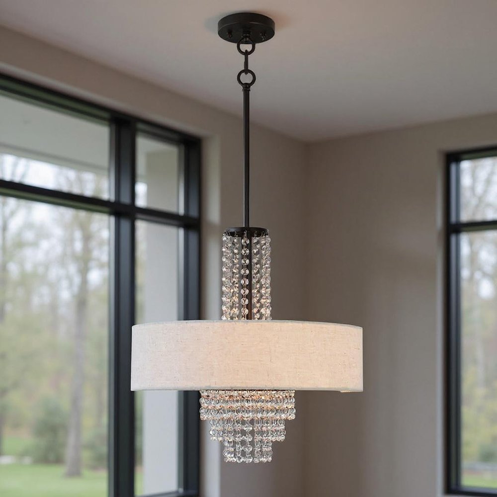 Bronze Four Light Metal Dimmable Chandelier With Shades HomeRoots