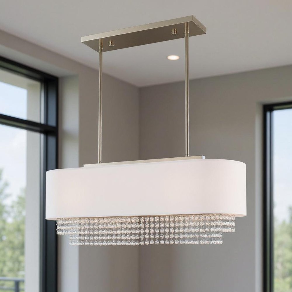 Nickel Three Light Metal Dimmable Chandelier With Shades HomeRoots