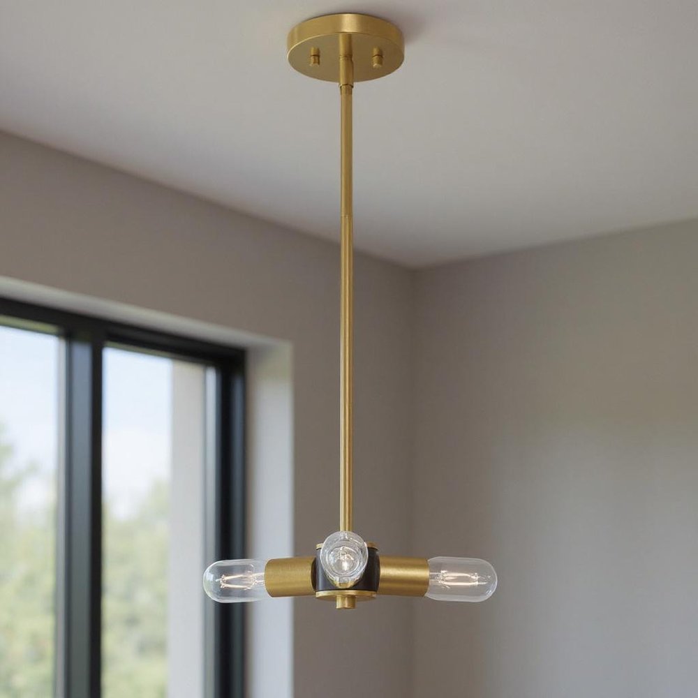 Brass Three Light Metal Dimmable Chandelier With Shades HomeRoots