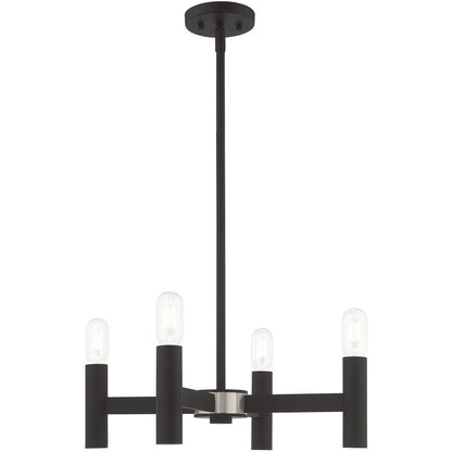 Black Four Light Metal Dimmable Chandelier With Shades HomeRoots