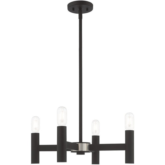 Black Four Light Metal Dimmable Chandelier With Shades HomeRoots
