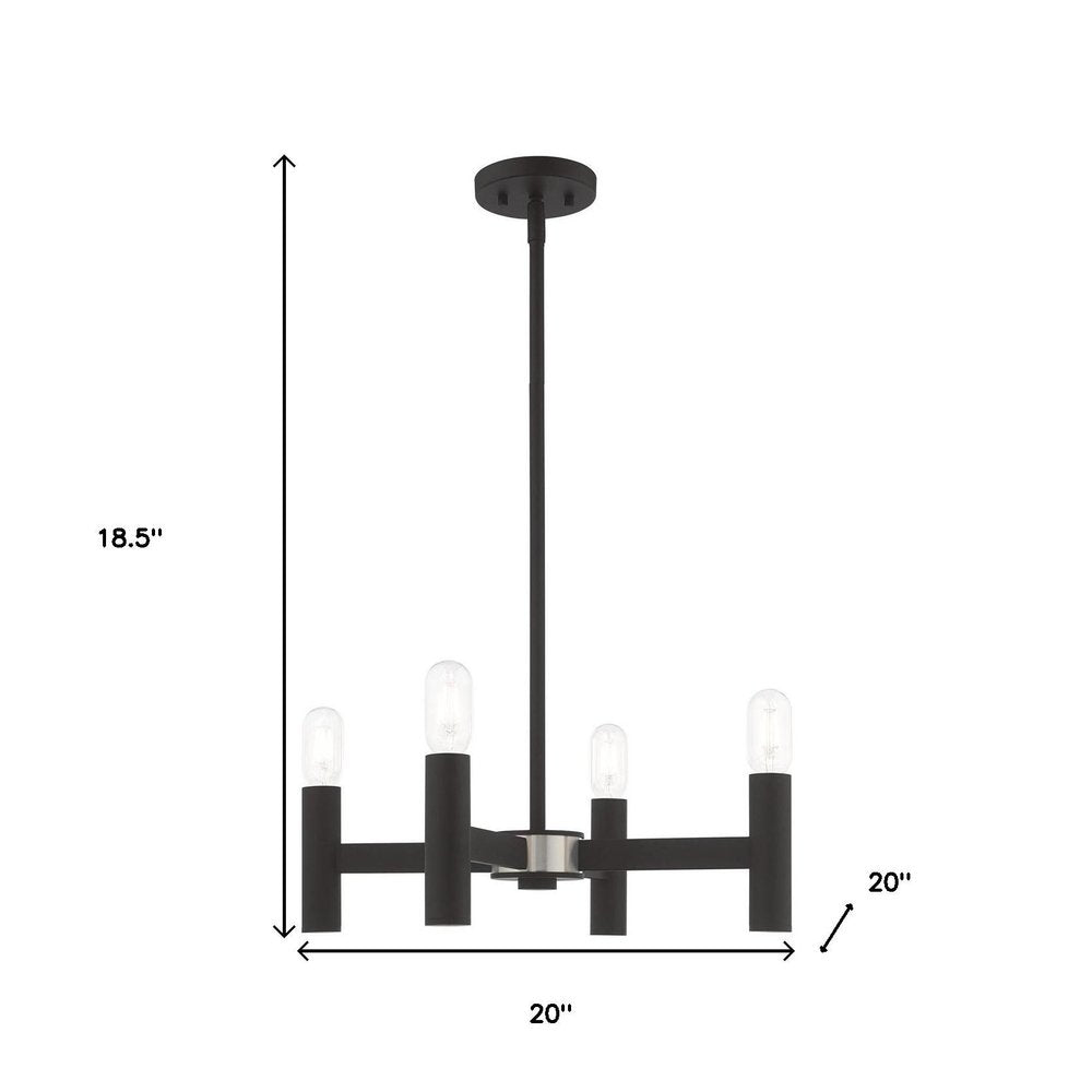 Black Four Light Metal Dimmable Chandelier With Shades HomeRoots