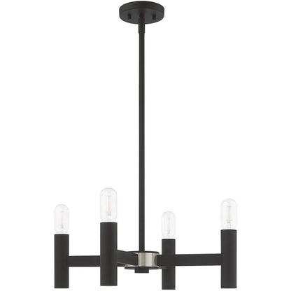 Black Four Light Metal Dimmable Chandelier With Shades HomeRoots
