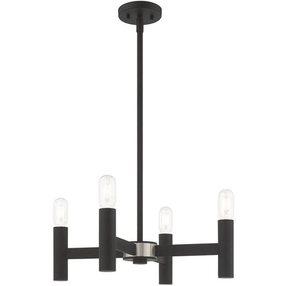 Black Four Light Metal Dimmable Chandelier With Shades HomeRoots