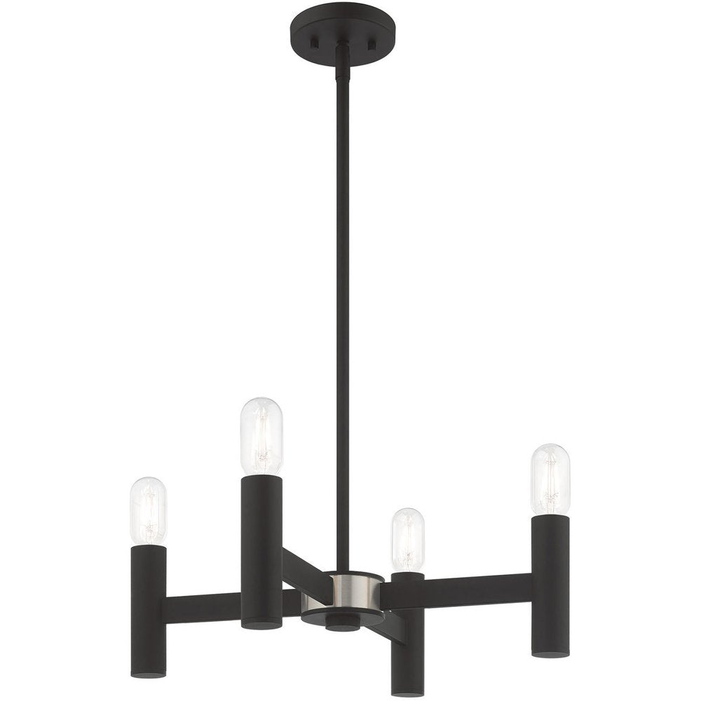 Black Four Light Metal Dimmable Chandelier With Shades HomeRoots