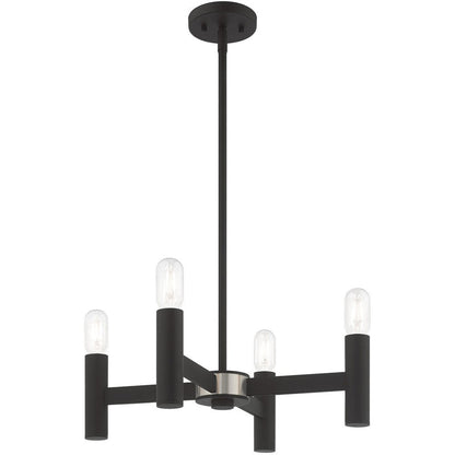 Black Four Light Metal Dimmable Chandelier With Shades HomeRoots