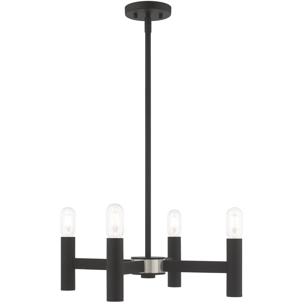 Black Four Light Metal Dimmable Chandelier With Shades HomeRoots